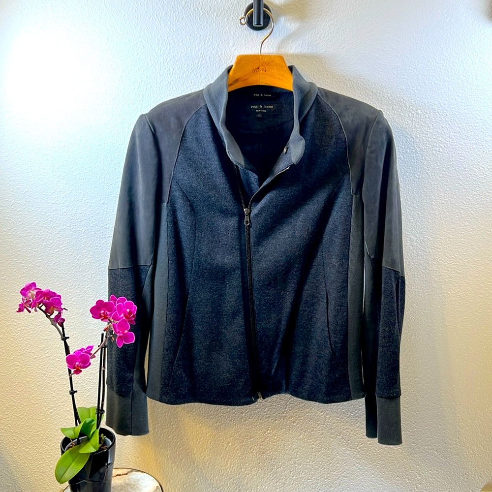 Rag & Bone Leather And Cotton Moto Jacket Women’s Size 10